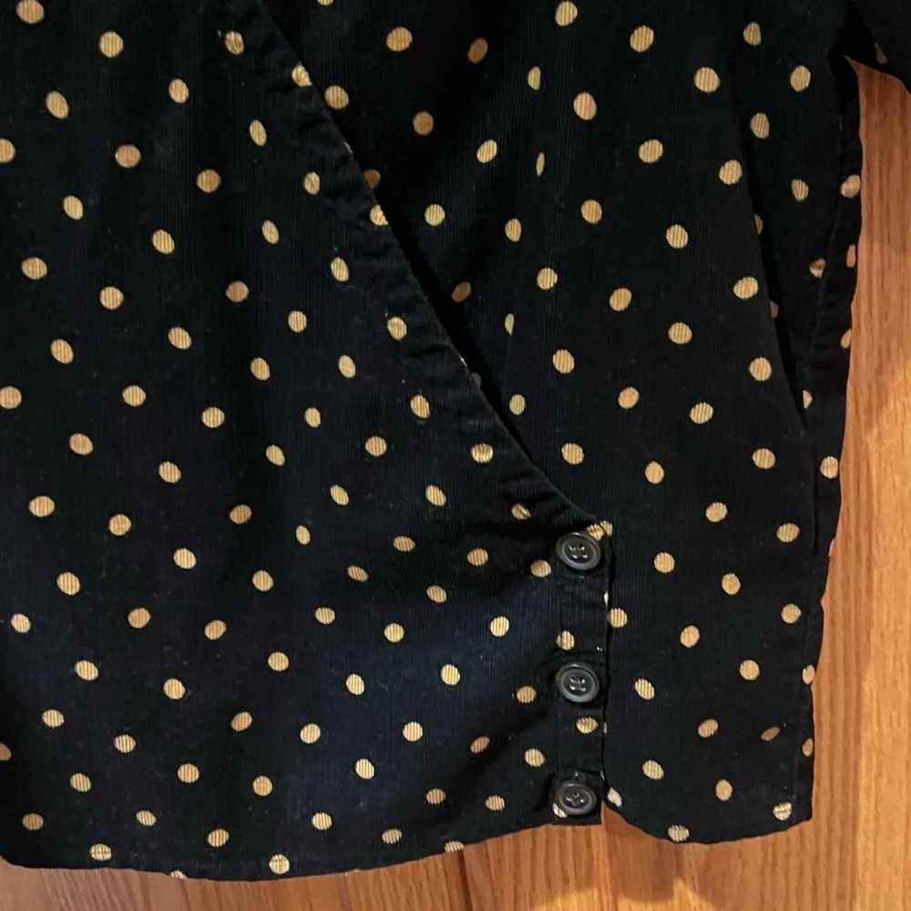 Madewell Corduroy Puff-Sleeve Button Wrap Top Black in‎ Tan Oval Dot Size XS